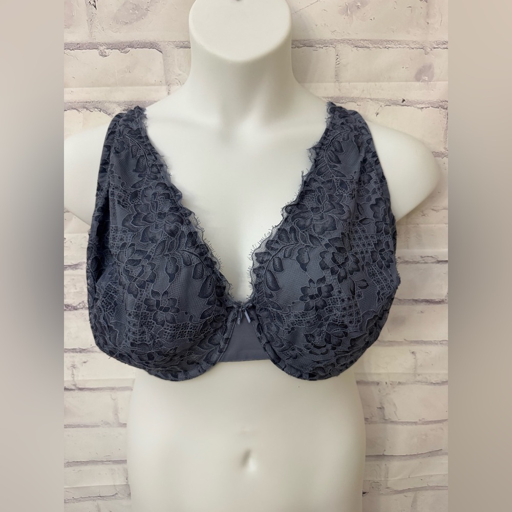 Cacique Bra Size 40I‎ Unlined Full Coverage Underwire  Lace Sexy Girly Gray